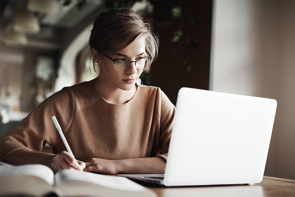 Students work at home on computers